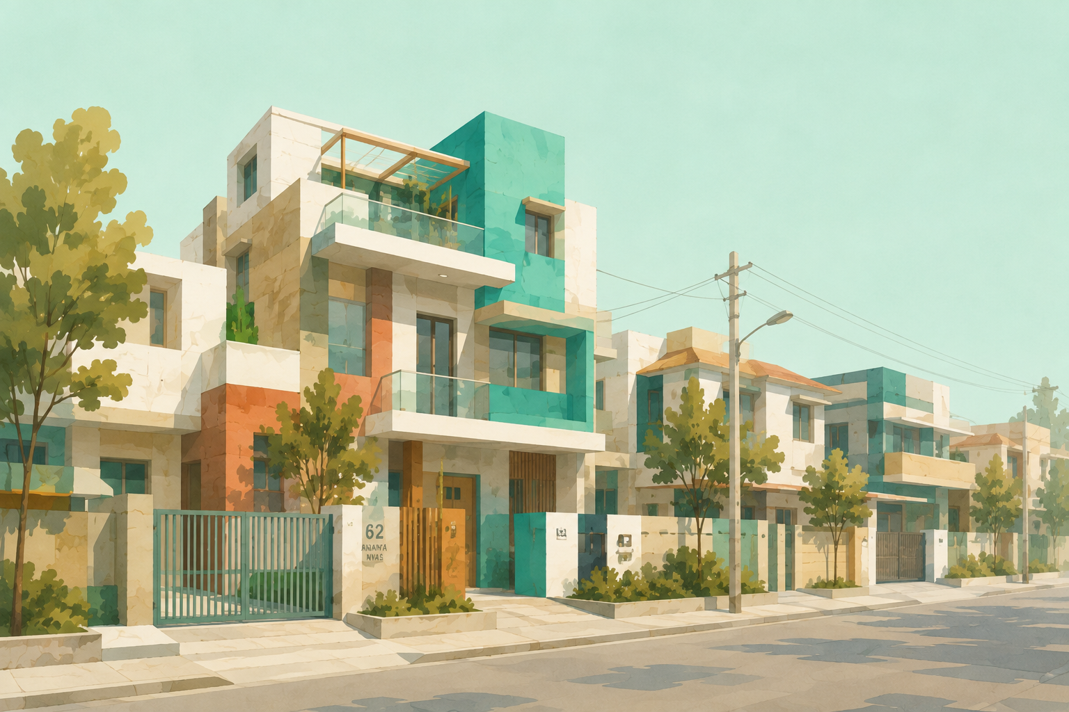 Illustration of a beautiful residential street designed with Habitable